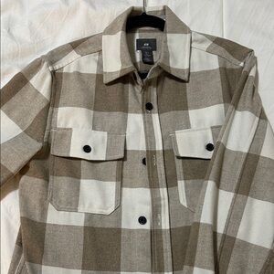 H&M Men's Tan and Cream Checkered Shirt Jacket